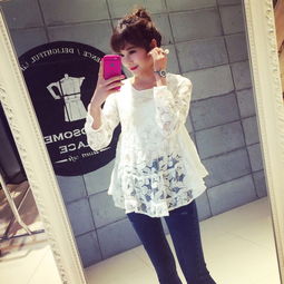 西瓜樂(lè)樂(lè) 原創(chuàng)設(shè)計(jì)女裝 2015秋季新款女裝 日系甜美氣質(zhì)荷葉邊鏤空白色圓領(lǐng)長(zhǎng)袖蕾絲衫 簡(jiǎn)單網(wǎng)www.j.cn